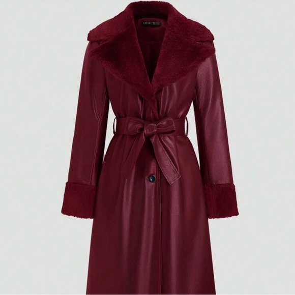 Burgundy Leather Jacket With Fur - Picture 1 of 7